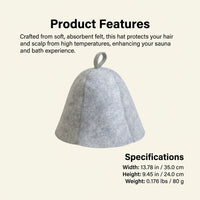 Sauna Hat for Women and Men with 200g Wool Felt for Heat Protection, Steam Cap for and Bathroom, Water Absorbent Non-Woven Material