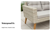 4 Pieces Nordic Design Wicker Seating Group with Table Woven Frame Outdoor Furniture Comfortable pads Conversation Set All-Weather for Hotel Managers, Homeowners, Entertainers, Balcony, Garden, Backyard, Porch