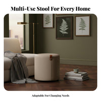 Multi-Functional Low Round Stool Comfortable padding Round Padded Footrest Modern Design Footstool space-saving Size for Apartment Dwellers, Interior Designers, Entrance, Entryway, Living Room, Bedroom