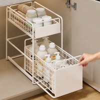 Under-Sink Storage Rack, Slide Rack, 2-Tier, Drawer-Type, Kitchen Storage, Under-Bathroom Sink Organizer, Metal, White