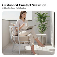 utilitarian design Upholstered Metal Frame Armchair Modern Aesthetic paded Suspension Armchair Thick Soft pad Lounge Chair space-saving Design for Cafe Owners, Homeowners, Balcony, Living Room, book reading alcove, Home Office