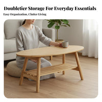 Small Space Solution Two-Tier Oval Coffee Table Nordic Design 2-Tier Oval Coffee Table Minimalist Aesthetic Living Room Furniture Multi-Functional for Apartment Dwellers, Homeowners, Pet Owners, Lounge Area, Home Office, Balcony, Bedroom