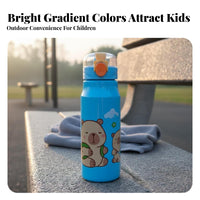 Leak-Proof Cartoon Water Bottle Leakproof Frosted Plastic Bottle Single-Press Accessible Lid for Students, Children, Outdoor Activities