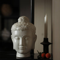 Buddha Head Sculpture Ceramic Buddha Head Statue Gray-White for Bookcase