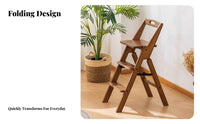 With Backrest Convertible Ladder Chair Multi-Functional Step Stool Foldable Design Folding Seat Space-Saving for Apartment Dwellers, Office Workers, Kitchen, Living Room, Pantry, Library