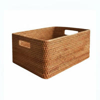 Woven Rattan Basket Multi-Purpose Rectangular Wicker Storage Container