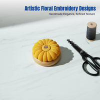 Pumpkin Needle Holder, Solid Wood Base, Needle Insert, Embroidery Sewing Tool, Desktop Organizer