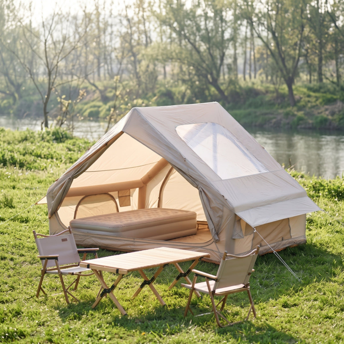 Spacious Inflatable Tent with Skylight Large Inflatable Cabin Tent Waterproof Shelter Long-Lasting for Campers