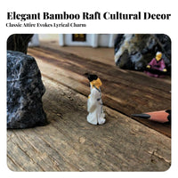 Miniature Bamboo Raft Micro-Landscape Prop Buoyant Raft Ornament Realistic Detail Simulation Boat Model for Hobbyists, Adults, Fish Tank, Desk, Shelf
