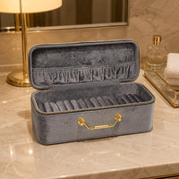 Bracelet Storage Case Zipper Closure Velvet Bracelet Box Gold-Tone Handle Travel-Friendly Jewelry Case