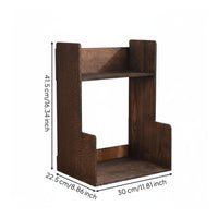 Wooden Desk Shelf Space Saving Compact Storage Rack Double Level Small Periodical Rack for Students