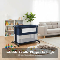 Foldable Design Bedside Co-Sleeper Rocking Function Portable Bedside Sleeper Multi-Functional Newborn Cradle Lockable Wheels for Newborns, Infants, Caregivers, Travel, Bedroom, Living Room