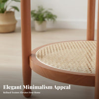 Nordic Design 2-Tier Round Side Table Vintage design two-levellevel Round Stand with Woven Shelf space-saving Size Nightstand Tapered Legs for Apartment Dwellers, Homeowners, Students, Living Room, Corner Space, Bedroom, Entryway