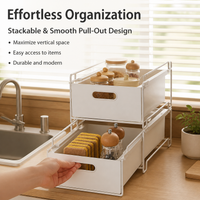 White Pull Out Drawers for Cabinets, Stackable Storage Organizer, Metal Sliding Drawer for Office & Craft Supplies, 16cm Height
