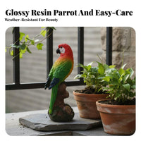 Resin Parrot on Branch Statue Highly Detailed Resin Parrot Figurine Lively Colors Realistic Bird Sculpture for Balcony, Patio, Yard