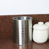 Utensil Holder and Cutlery Drainer, Stainless Steel Cutlery Organiser, Cylindrical Kitchen Sink Tidy with Hollow Design and Drainage Pedestal