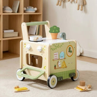 Pretend Play Kitchen Pusher Educational Wooden Activity Pusher Sturdy Push Cart with Wheels Safe for Toddlers, Nursery