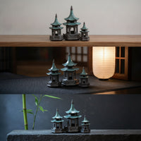 3 Pieces Open-Sided Hexagonal Pavilion Ornament Raised Platform Pagoda Roof Ornament Architectural Style Mini Landscape Piece