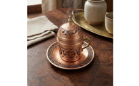 Handmade Copper Coffee Cup Set Engraved Turkish Coffee Cup Floral Pattern Drinkware Saucer