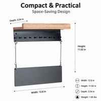 Metal Key Holder for Wall, Key Hooks Wall Mounted with Shelf, Hallway Organiser 28x18x7cm, Message Board