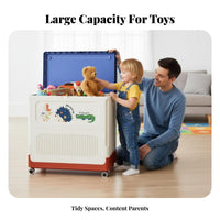 Large Capacity Wheeled animal Toy Chest adaptable Use kids' Storage Bin With casters Child-Safe Design for Children, Toddlers, Parents, Living Room, Playroom, Bedroom, Nursery