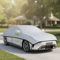 Padded Half Car Cover with Straps Quilted Car Half Cover Waterproof Wind-Resistant for Outdoor Parking