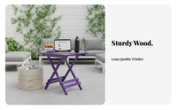Solid Wood Wooden Folding Table Foldable Design Folding Side Table Easy Setup Bedside Nightstand Multi-Purpose for Apartment Dwellers, Homeowners, Outdoor, Camping, Balcony, Dorm Room