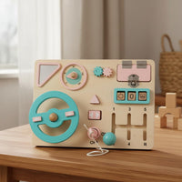 Early Education Child-Centered Driving Simulator Hands-On Learning Wooden Steering Wheel Toy Develops Fine Movement Skills for Preschoolers, Toddlers, Travel