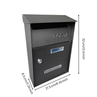 Wall-Mounted Mailbox Metal Mailbox with Lock and Key Postbox Upright Letterbox Rectangular for Homeowners, Outdoor, Villa