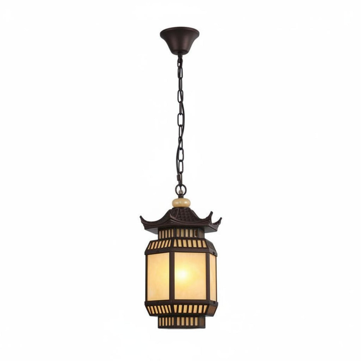 Chinese Style Lantern Lamp Weather Resistant Outdoor Hanging Lantern Warm Glow Pagoda Overhead Light for Balcony, Porch, Corridor