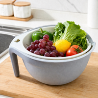 Foldable Colander Bowl Set, 2-Layer Rice Strainer & Washing Bowl, PP Food Grade Pasta Strainer for Fruits Vegetables, White 23cm