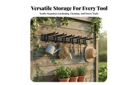 Space Saving Wall Mount Garden Tool Rack All Metal Construction Garden Tool Hanger Easy Installation Heavy Duty Storage Hooks Multi-Purpose for DIY Enthusiasts, Workshop, Basement