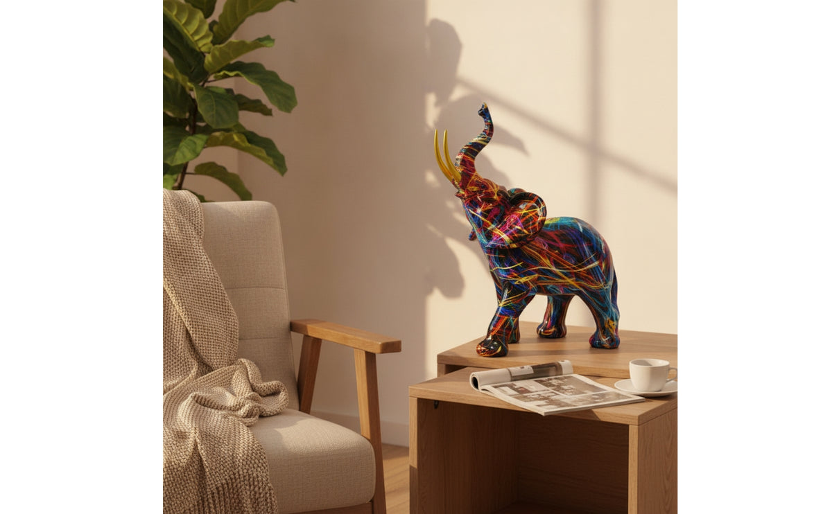 Elephant Figurine Glossy Resin Sculpture Hand-Painted for Bookshelf, Collectors