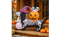 Skeleton Dog Inflatable Lovely Inflatable Dog with Witch Hat Weather-Resistant Yard Decoration for Lawn