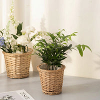 Iron Wicker Basket for Garden Decor and Indoor Plant Pot, Tapered Storage Container with Handle for Outdoor Use, Handmade Rattan Willow, 1 Pack