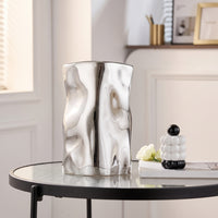 Stainless Steel Vase Silver Wavy Cylindrical Vase Sculptural Stainless Steel Vases for Decorators