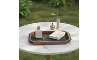 Walnut Serving Platter with Leather Inset Classic Octagonal Wooden Tray Modern Luxury for Coffee Table