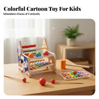Educational Wooden Pounding Bench Xylophone Develops Movement Skills Abacus Clock Maze Toy High-Quality Wood for Toddlers, Preschool