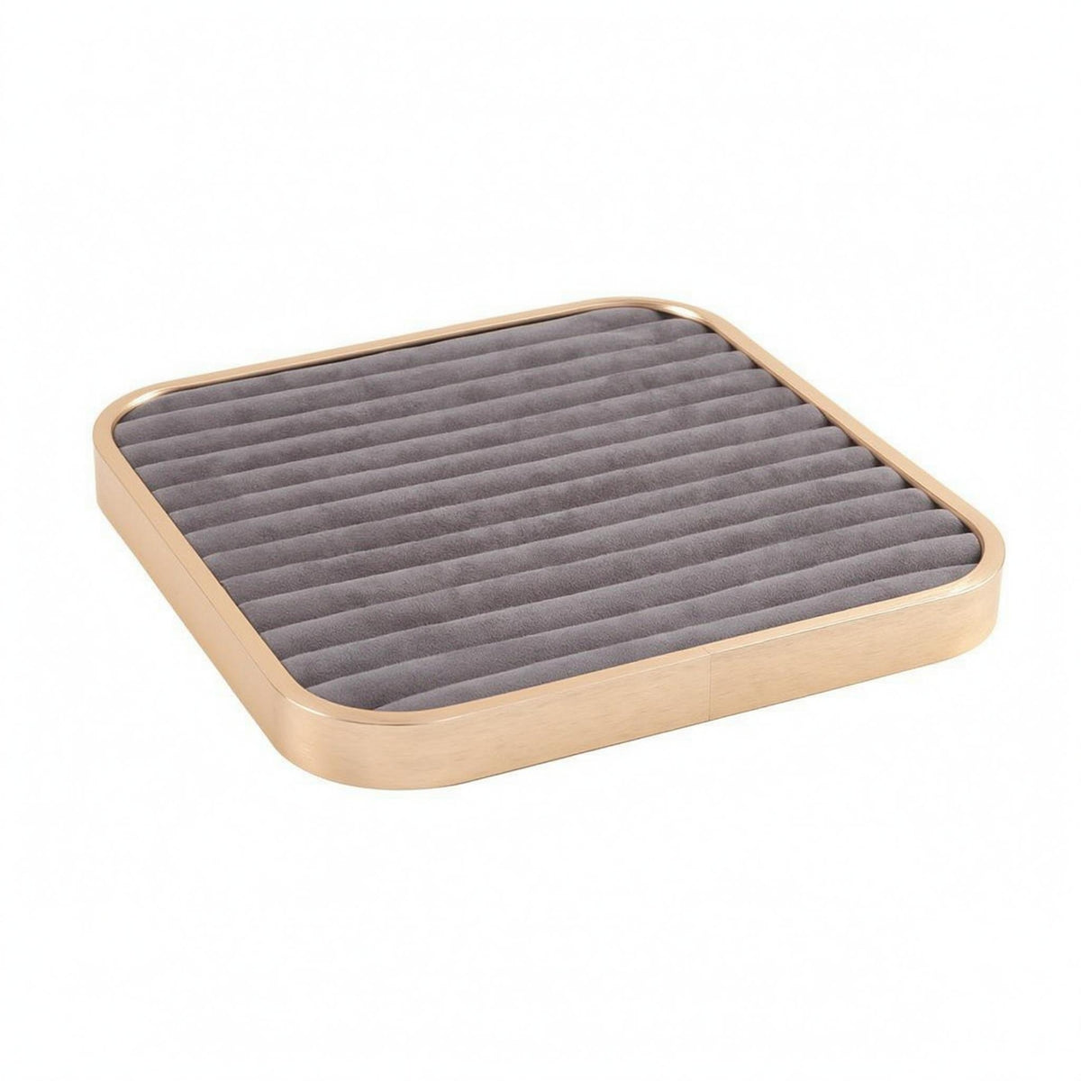 Aluminum Alloy Square Jewelry Display Tray Rounded Corners Striped Jewelry Organizer Tray Polished Shiny Rim Storage