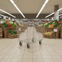 Heavy Duty Galvanized Supermarket Trolley 4 Wheels Warehouse Trolley Rust Resistant Storage for Retailers