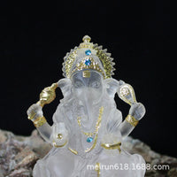 Translucent White Rhinestone Ganesha Resin Figurine