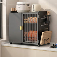 Modern Kitchen Storage Cabinet, Freestanding Cupboard Organiser, 2-Layer Carbon Steel Unit with Dustproof Door, for Dishes & Pots