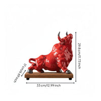 Ceramic Ox Figurine Feng Shui Symbol Vermilion Bull Statue Elegant Home Decoration for Business Owners