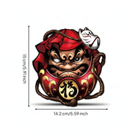 Traditional Daruma Decal with Chinese Character Self-Adhesive Daruma Decal Waterproof Cartoon Sticker Graphic for Notebooks