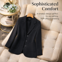 Shoulder Pads Women's Jacket with Closure for Office Wear, Long Sleeve Ladies Business Casual Plus Size Mid-Length Suit