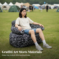 Foldable Printed Blow-up Couch Fast Inflation Inflatable Lounger Comfortable Air Sofa Long-Lasting for Festival-Goers, Travelers, Camping, Music Festivals, Picnics, Traveling