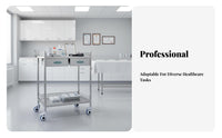 Stainless Steel Medical Cart Heavy Duty Hospital Instrument Cart Rust-Resistant 2-Tier Rolling Trolley for Nurses, Procedure Room, Testing Facility