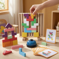 Wooden Block Puzzle Interactive Battle Puzzle Educational Tabletop Game with Chime Families, Young Children, Playroom, Classroom