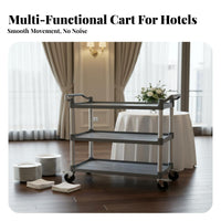 Multi-Functional 3-Tier Bussing Cart High Load Capacity Restaurant Dish Collecting Trolley Sturdy and Sturdy Plastic Rolling Cart with Bins Lockable Wheels for Hotel Employees, Warehouse Workers, Mechanics, Cafeteria, Dining Hall, Garage, Workshop
