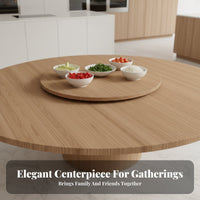 Round Wooden Dining Table Solid Wood Dining Table with Rotating Tray Annealed Glass Turntable Home Furniture for Homeowners, Event Hosts, Kitchen